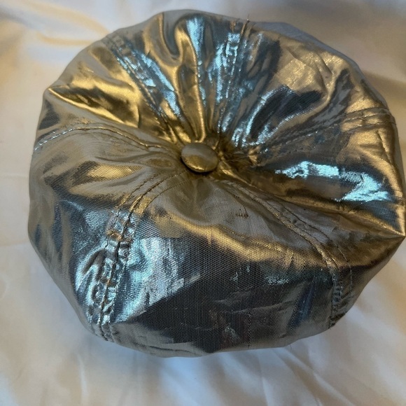 Silver disco adult hat cap. 22 inches around, unlined , top covered button - Picture 2 of 4